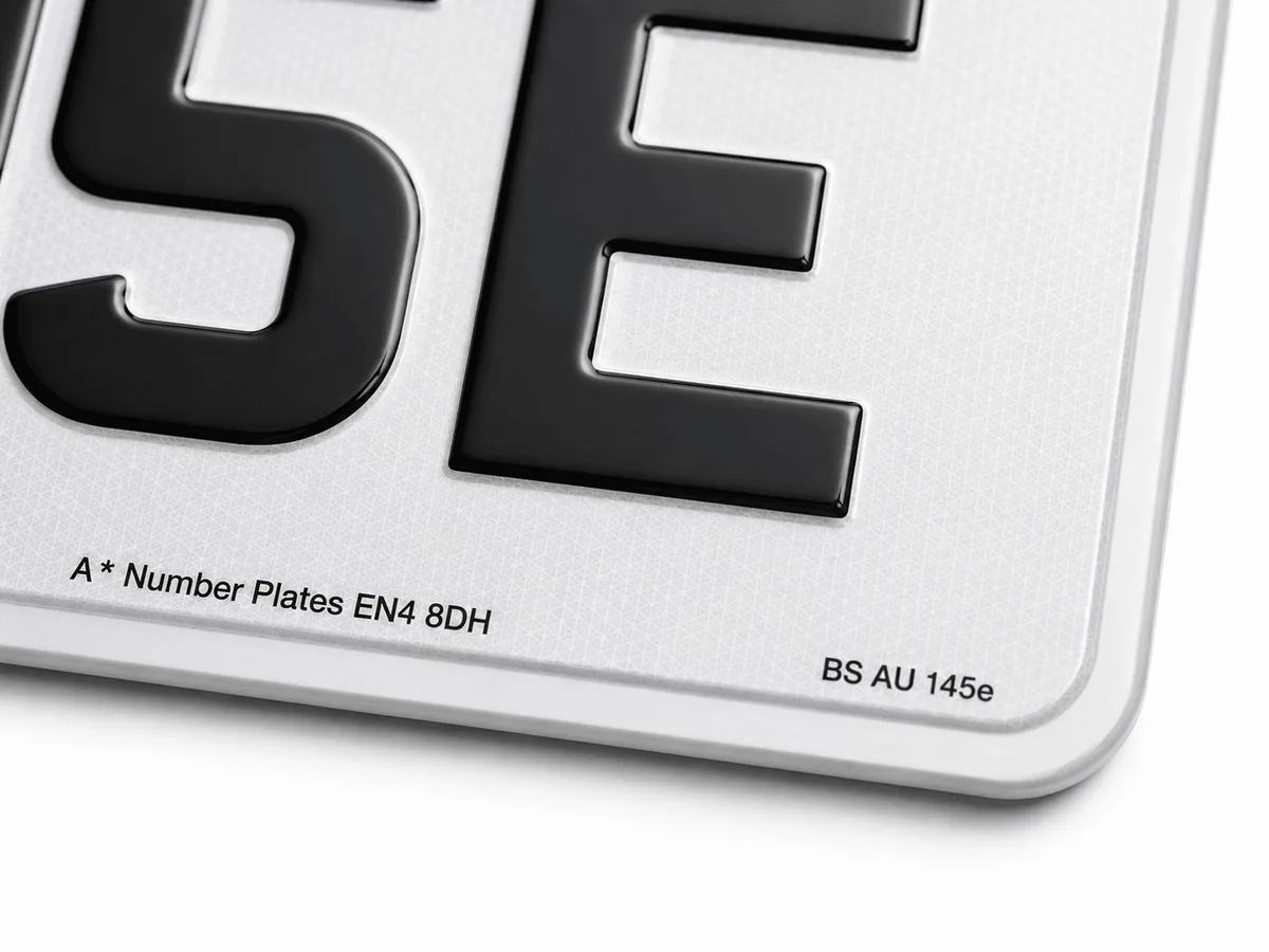 BS AU 145e marking close-up on a number plate