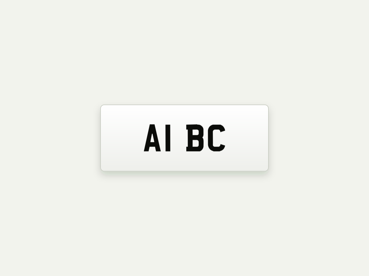 Standard 2D Short Number Plate – Front – 11 in illustrative preview