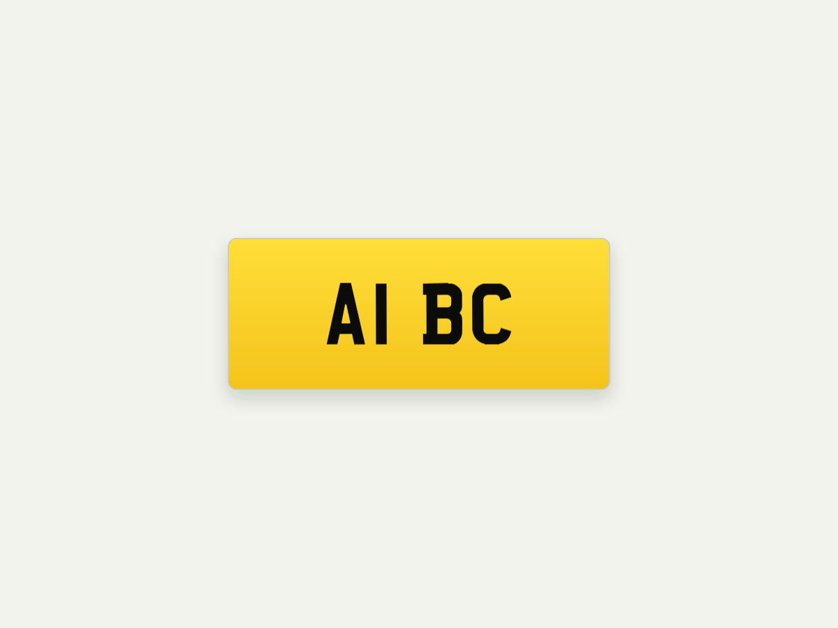 Standard 2D Short Number Plate – Rear – 11 in illustrative preview