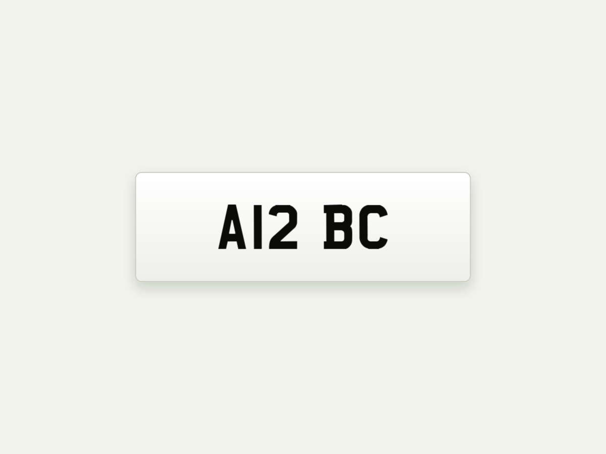 Standard 2D Short Number Plate – Front – 13.4 in illustrative preview