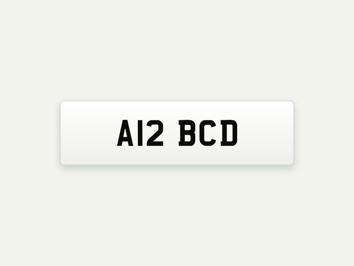 Standard 2D Short Number Plate – Front – 16 in illustrative preview